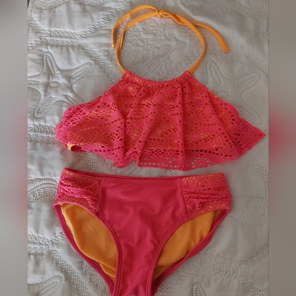 Cat & Jack Other - Justice Cat & Jack Swimsuit, Girl's Hot Pink Halter Bikini Set, Size Medium 7/8
